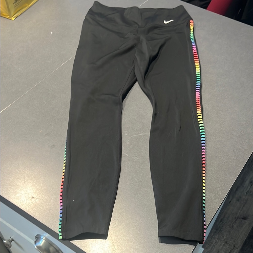 Nike Black Leggings with Rainbow Stripe